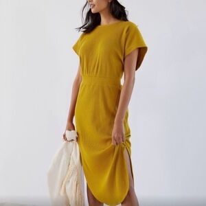 Anthropologie - Daily Practice - Mustard Ribbed Midi Criss-Cross Dress
